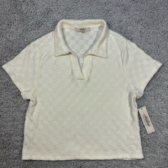 Atelier by Kirious Top Womens Large Cropped Collared Baby Doll Classic Checkered - Picture 1 of 4